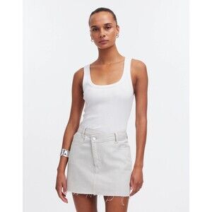 MADEWELL Denim Crossover-Waist Mini Skirt 27 Stone Cut-Off Zip Button NWT B24